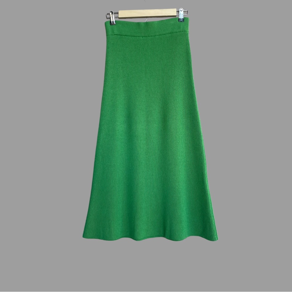 SEZANE Green Ribbed Knit Wool & Organic Cotton Naelle Pull On Midi Skirt S - Picture 8 of 16